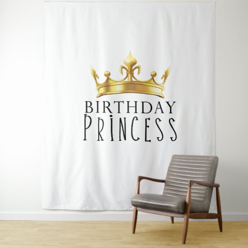 Royal Gold Crown Birthday Princess Party Tapestry