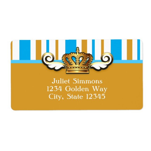 Royal Gold Crown Blue Elegant Party Sticker Label (Front)