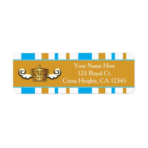 Royal Gold Crown  Blue Prince Party Address Label