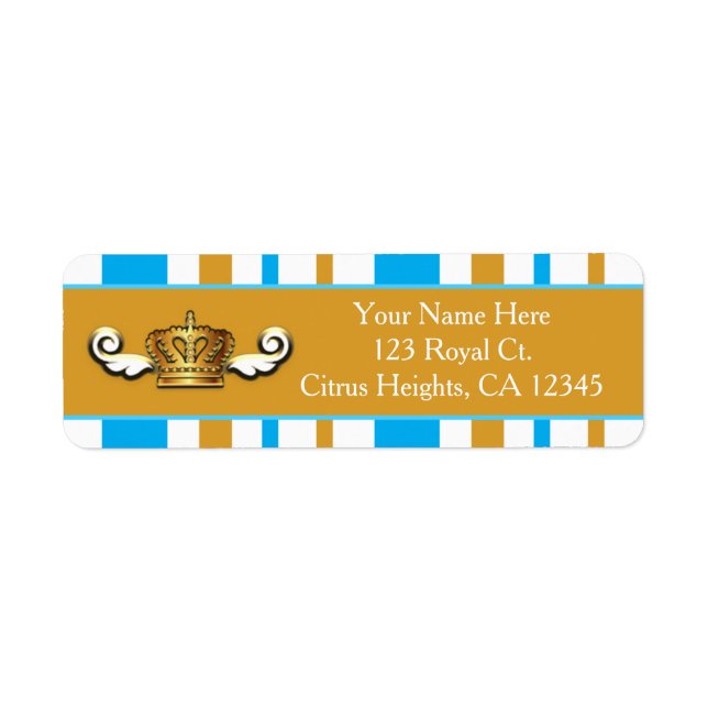 Royal Gold Crown & Blue Prince Party Address Label (Front)