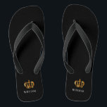 Royal Gold Crown Customized Name Black Flip Flops<br><div class="desc">Royal Gold Crown Customized Name Black Flip Flops</div>