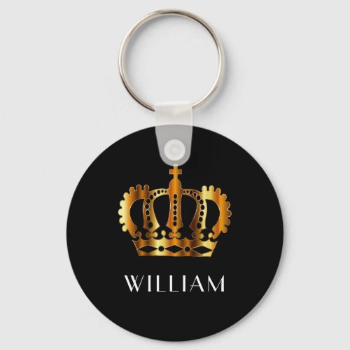 Royal Gold Crown Customized Name Black Keychain