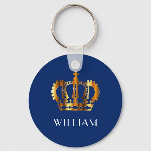 Royal Gold Crown Customized Name Blue Keychain