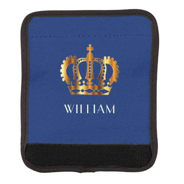 Royal Gold Crown Customized Name Blue Luggage Handle Wrap (Front)