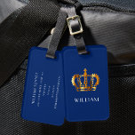 Royal Gold Crown Customized Name Blue Luggage Tag<br><div class="desc">Royal Gold Crown Customized Name Blue Luggage Tag</div>