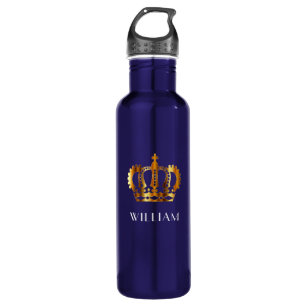 Royal Gold Crown Customized Name Blue Stainless Steel Water Bottle