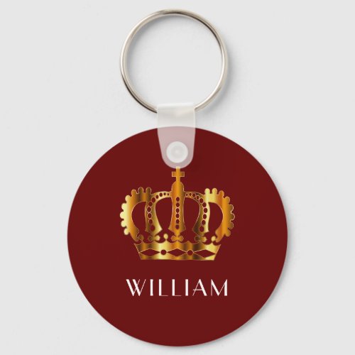 Royal Gold Crown Customized Name Red Keychain