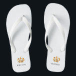 Royal Gold Crown Customized Name White Flip Flops<br><div class="desc">Royal Gold Crown Customized Name White Flip Flops</div>