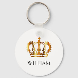 Royal Gold Crown Customized Name White  Keychain