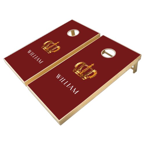 Royal Gold Crown Customized Names Red Cornhole Set