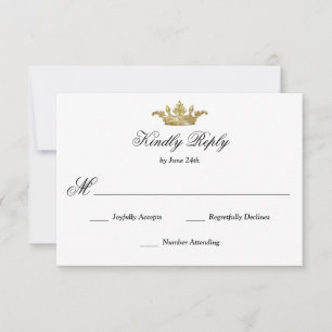 Royal Gold Crown Elegant Classic Calligraphy RSVP Card