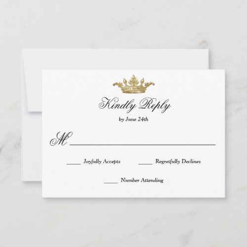 Royal Gold Crown Elegant Classic Calligraphy RSVP Card