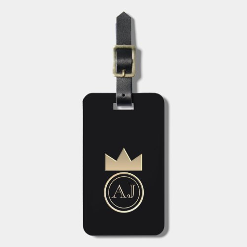 Royal Gold Crown Monogram Black Return Address Luggage Tag