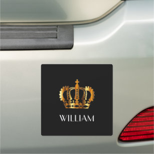 Royal Gold Crown Name Black Car Magnet
