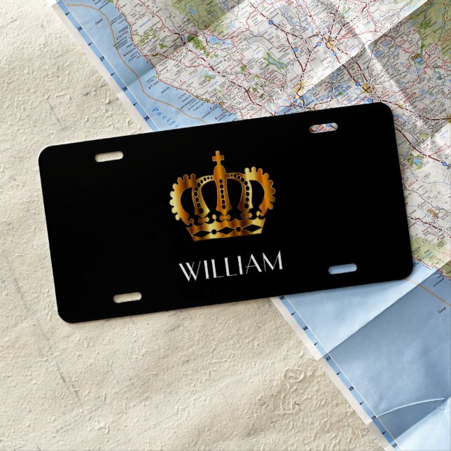 Royal Gold Crown Name Black  License Plate (In Situ)