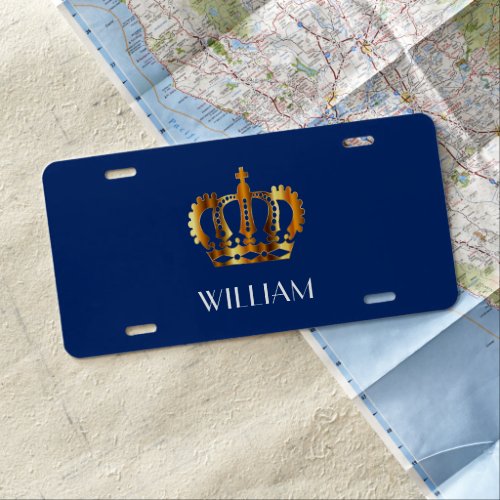 Royal Gold Crown Name Blue  License Plate