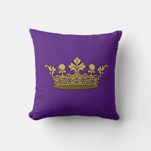 royal gold crown on deep royal purple background throw pillow
