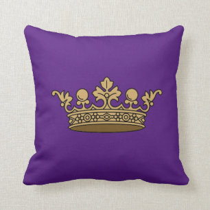 royal gold crown on deep royal purple background throw pillow