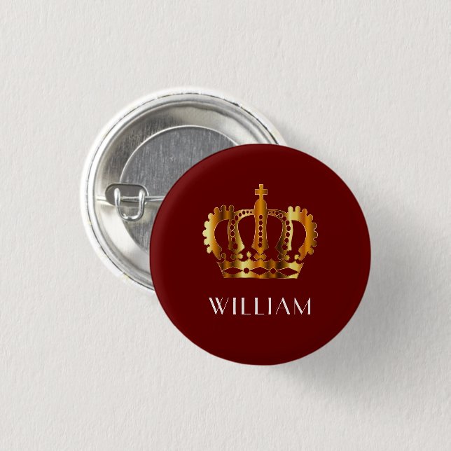 Royal Gold Crown Personalized Name Red Button (Front & Back)