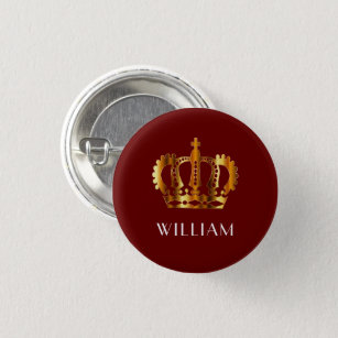 Royal Gold Crown Personalized Name Red Button