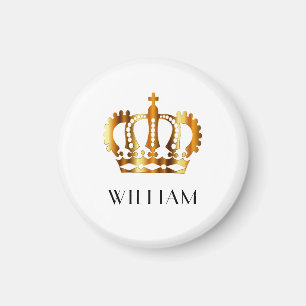 Royal Gold Crown Personalized Name White Magnet