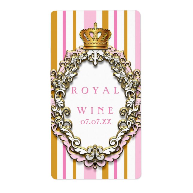 Royal Gold Crown Pink Elegant Princess Wine Label (Front)