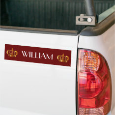 Royal Gold Crown Red Name Bumper Sticker at Zazzle