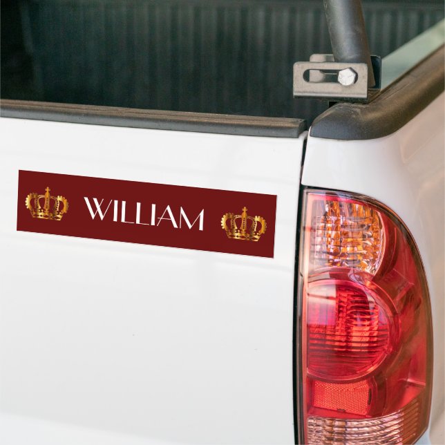 Royal Gold Crown Red Name Bumper Sticker (On Truck)