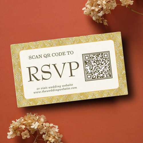 Royal Gold Damask Muslim QR Code RSVP Wedd Website Enclosure Card