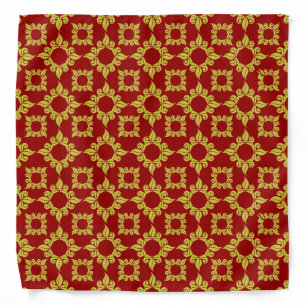 Royal Gold Damask Pattern on Deep Red Bandana