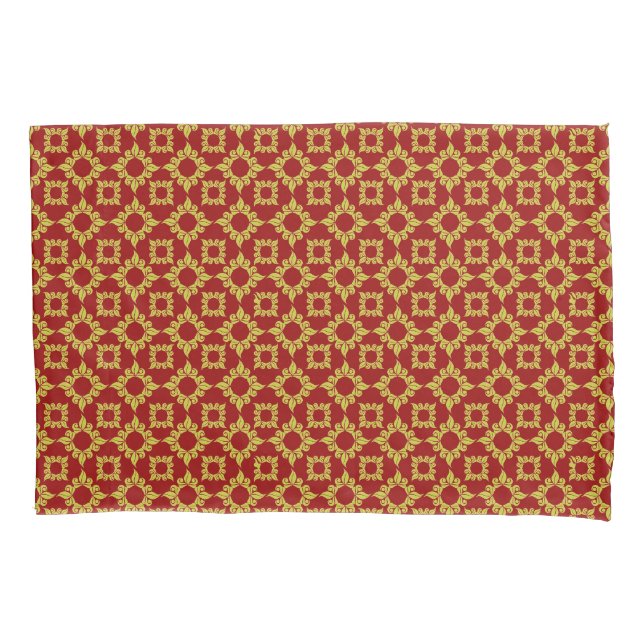 Royal Gold Damask Pattern on Deep Red Pillow Case (Front)