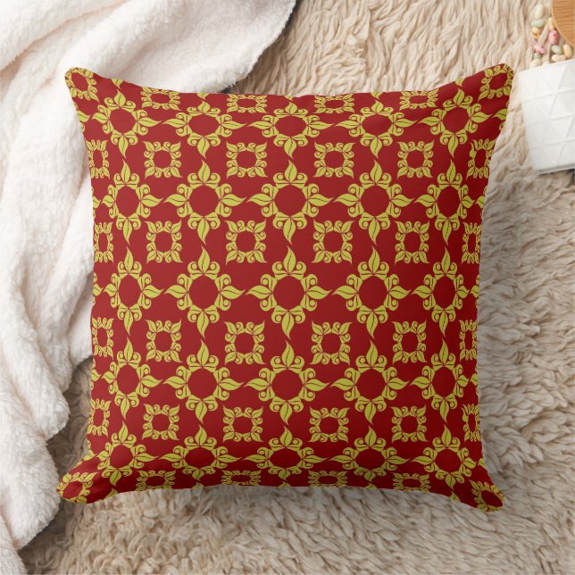 Royal Gold Damask Pattern on Deep Red Throw Pillow (Blanket)