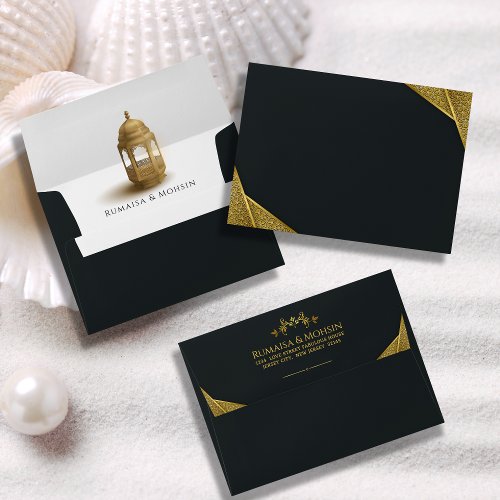 Royal Gold Elegant Islamic Wedding Return Address Envelope