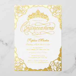 Royal Gold Elegant Script Quinceanera  Foil Invitation