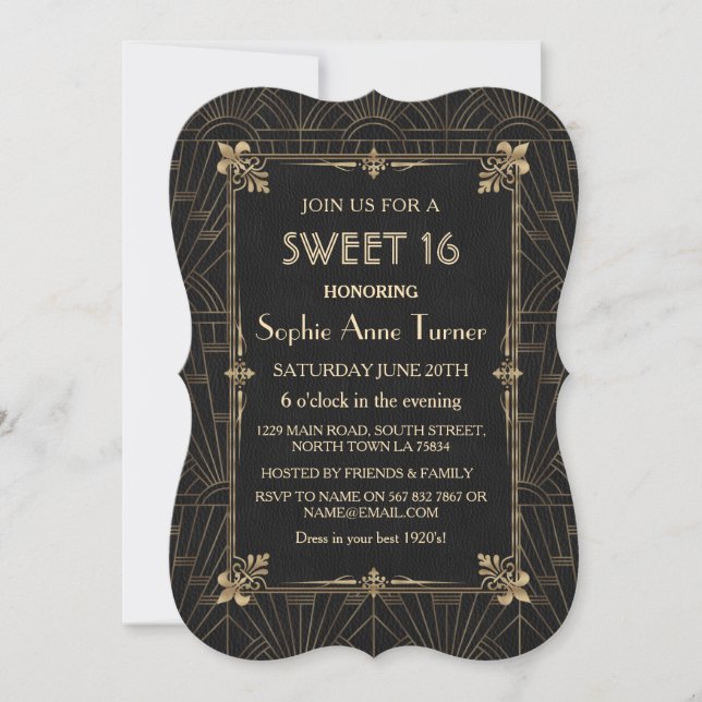 Royal Gold Fleur-de-Lis Art Deco 1920s SWEET 16 Invitation (Front)