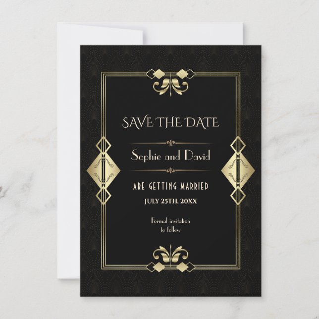 Royal Gold Fleur-de-lis Art Deco 20s Wedding Invitation (Front)