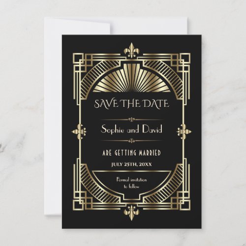 Royal Gold Fleur_de_lis Great Gatsby Wedding Invitation