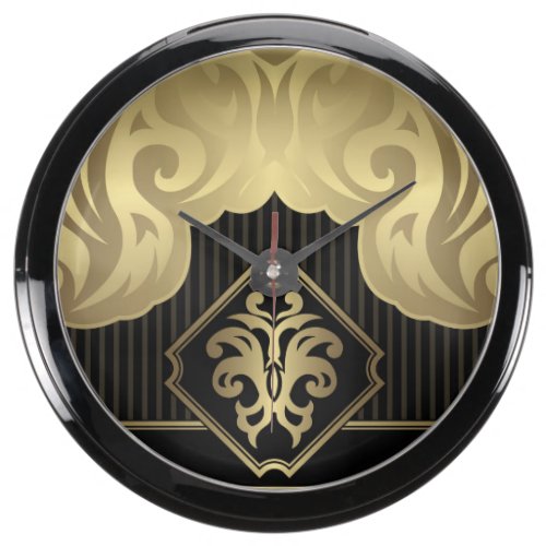 royal,gold,fleur de lis,pattern,on black,elegant,v aquarium clock