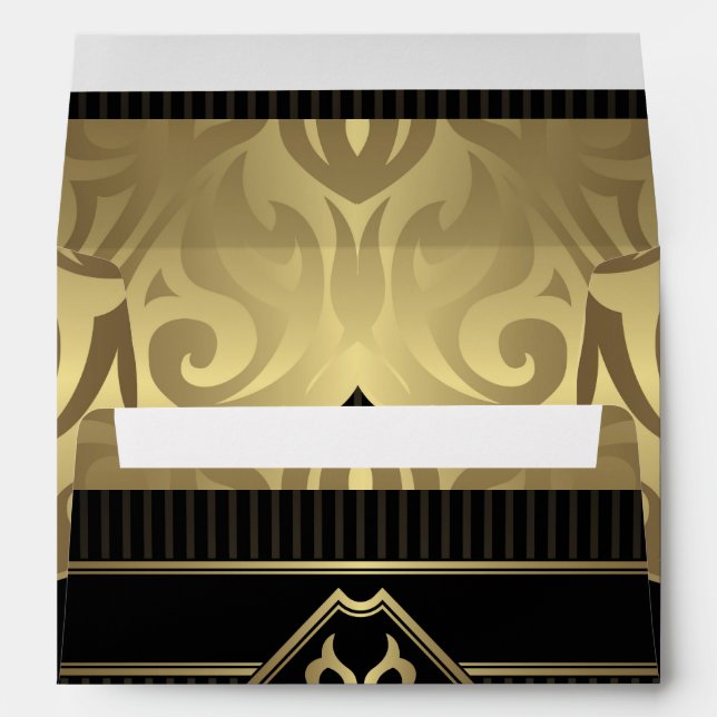 royal,gold,fleur de lis,pattern,on black,elegant,v envelope (Back (Bottom))