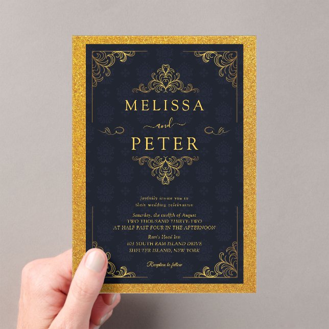 Royal Gold Glitter Ornate Wedding Acrylic Invitations (Insitu (Handheld))