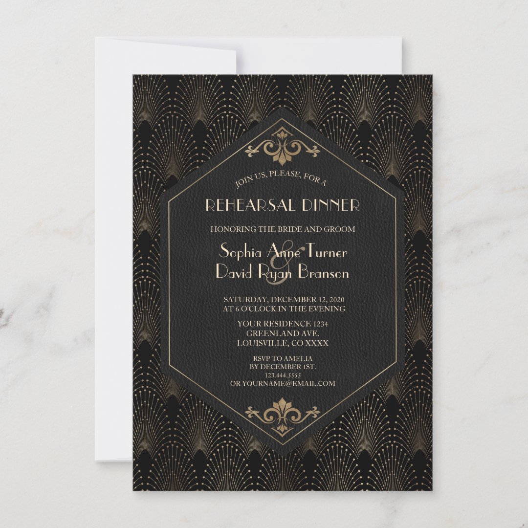 Royal Gold Great Gatsby Art Deco Rehearsal Dinner Invitation Zazzle