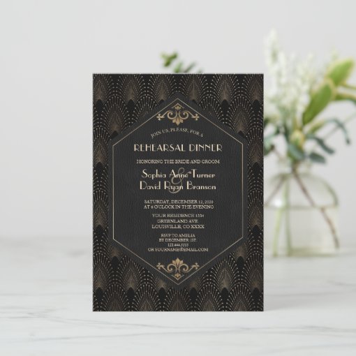 Royal Gold Great Gatsby Art Deco Rehearsal Dinner Invitation Zazzle