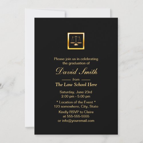 Royal Gold Justice Scale Law School Graduation 5x7 Paper Invitation Card