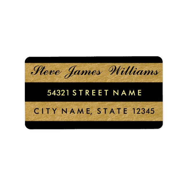 Royal Gold Leaf Black Stripes Address Labels (Front)
