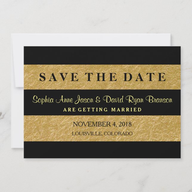 Royal Gold Leaf Stripes Wedding SAVE THE DATE (Front)