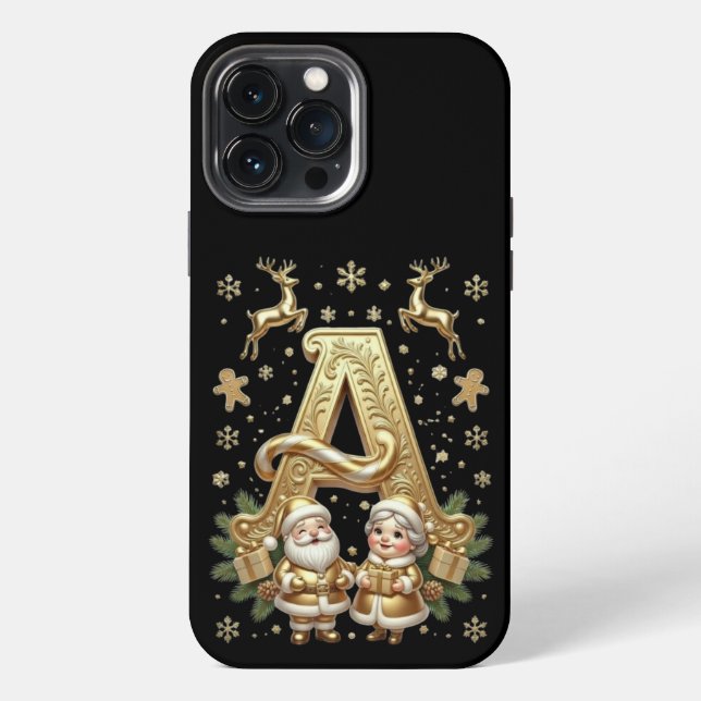 Royal Gold Letter A Luxury Black iPhone 13 Pro Max Case (Back)