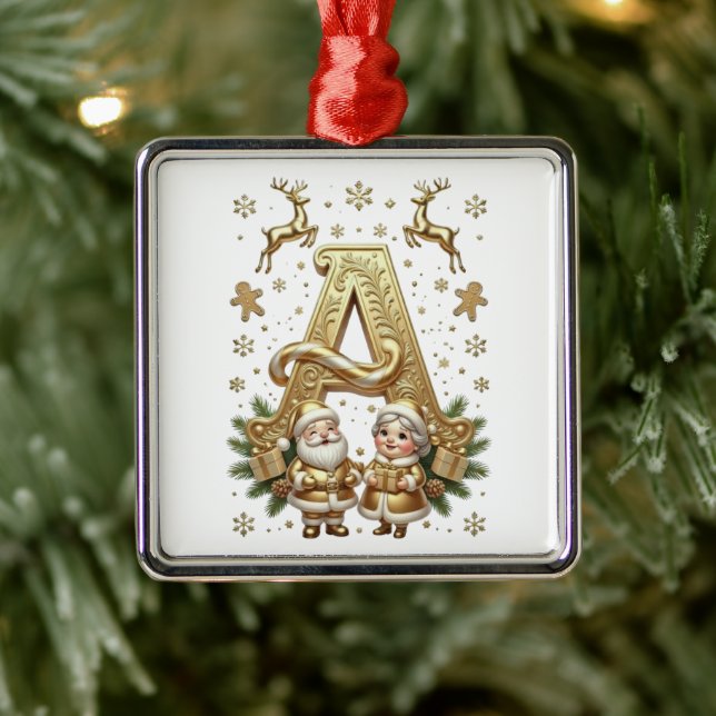 Royal Gold Letter A Luxury Silver Framed Ornament (Tree)