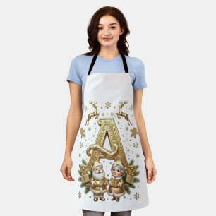 Royal Gold Letter A Luxury Unisex Holiday Apron