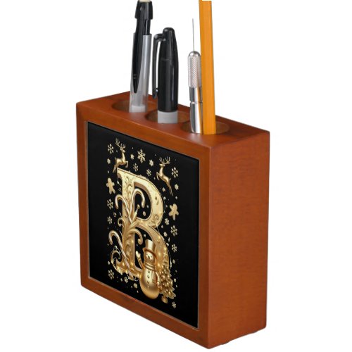 Royal Gold Letter B Luxury Snowman Desk Organizer