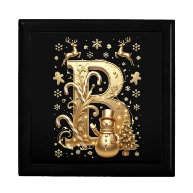 Royal Gold Letter B Luxury Snowman Gift Box (Front)